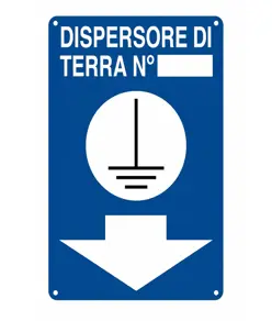 Cartello di messa a terra 'dispersore di terra n°__' con freccia