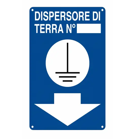 Cartello di messa a terra 'dispersore di terra n°__' con freccia