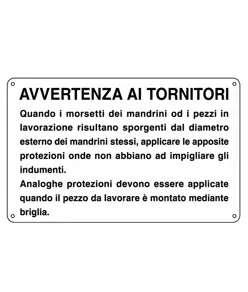 Cartello di norme e istruzioni 'avvertenza ai tornitori'