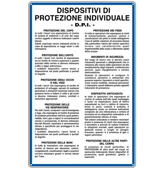 Cartello di norme e istruzioni 'dispositivo di protezione individuale DPI'