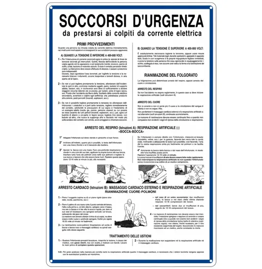 Cartello di norme e istruzioni 'soccorsi d'urgenza'
