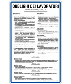 Cartello di norme 'obblighi dei lavoratori'