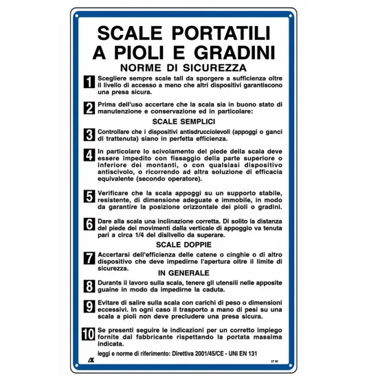 Cartello di norme 'scale portatili a pioli e gradini'