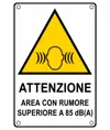 Cartello di pericolo 'attenzione area con rumore superiore a 85 dB (A)'