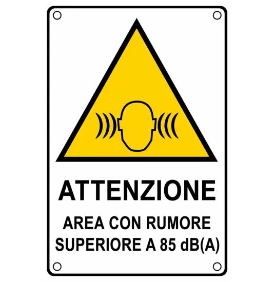 Cartello di pericolo 'attenzione area con rumore superiore a 85 dB (A)'