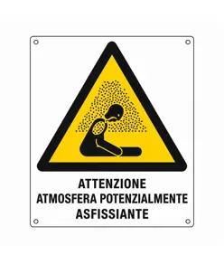 Cartello di pericolo 'attenzione atmosfera potenzialmente asfissiante'