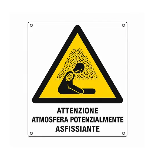 Cartello di pericolo 'attenzione atmosfera potenzialmente asfissiante'