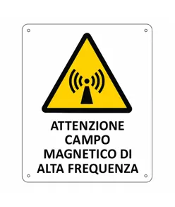 Cartello di pericolo 'attenzione campo di alta frequenza'