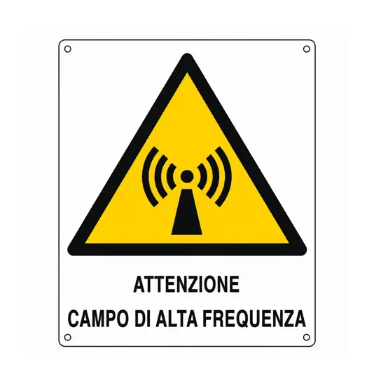 Cartello di pericolo 'attenzione campo di alta frequenza'