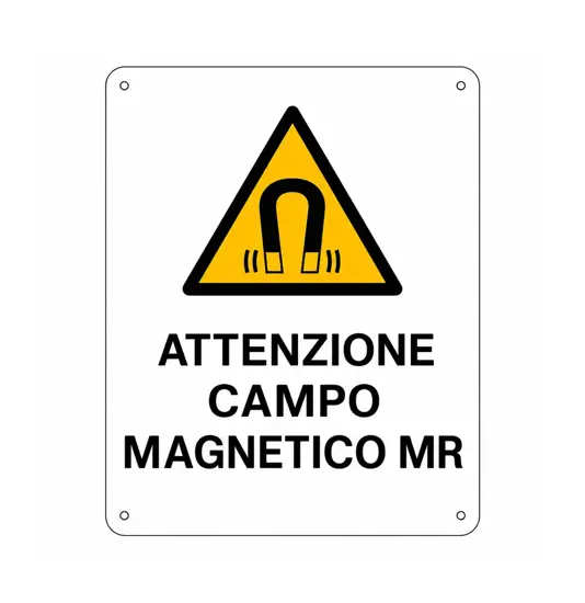 Cartello di pericolo 'attenzione campo magnetico mr'