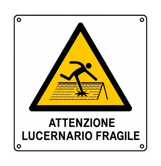 Cartello di pericolo 'attenzione lucernario fragile'