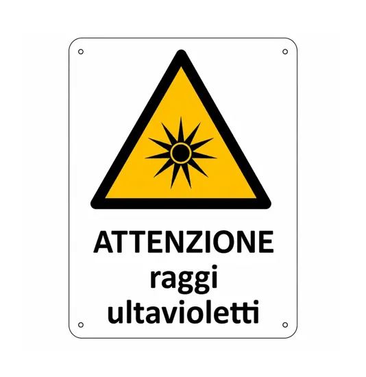 Cartello di pericolo 'attenzione raggi ultravioletti'