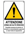 Cartello di pericolo 'attenzione zona ad alto rischio possibile presenza di povere...'