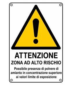 Cartello di pericolo 'attenzione zona ad alto rischio possibile presenza di povere...'