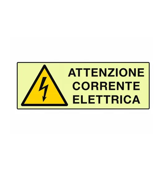 Cartello di pericolo fotoluminescente  'attenzione corrente elettrica'