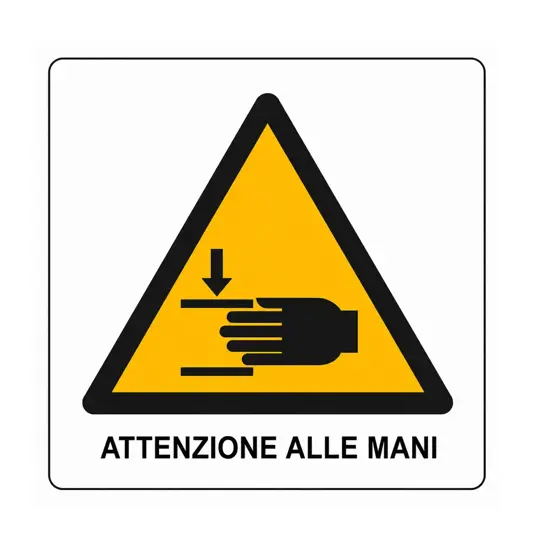 Cartello di pericolo 'attenzione alle mani'