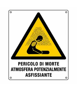 Cartello di pericolo 'pericolo di morte atmosfera potenzialmente asfissiante'