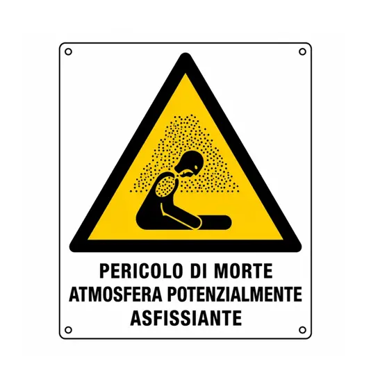 Cartello di pericolo 'pericolo di morte atmosfera potenzialmente asfissiante'