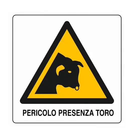 Cartello di pericolo 'pericolo presenza toro'