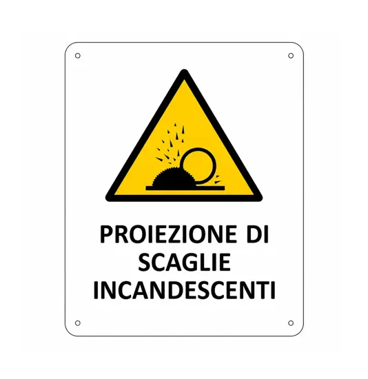 Cartello di pericolo 'proiezione dii scaglie incandescenti'