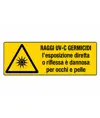 Cartello di pericolo 'raggi uv-c germicidi l'esposizione diretta o riflessa è dannosa...'