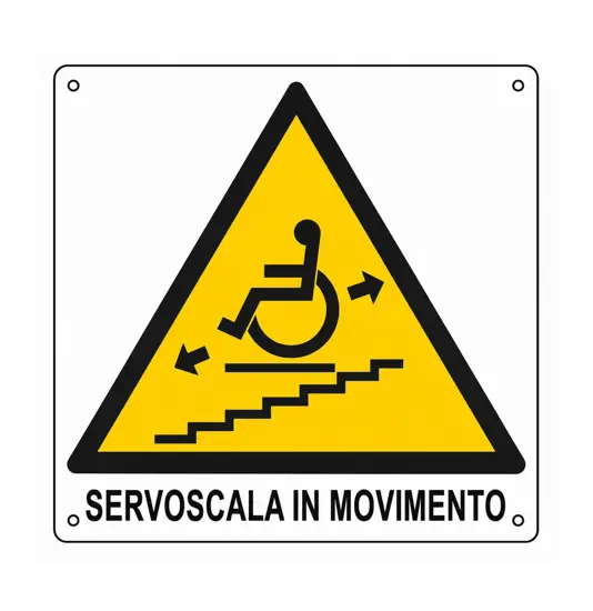 Cartello di pericolo 'servoscala in movimento'