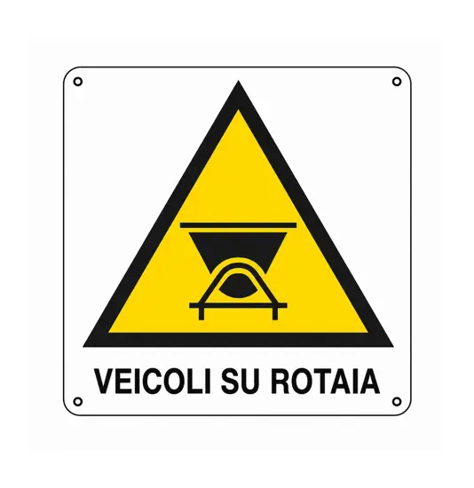 Cartello di pericolo 'veicoli su rotaia'