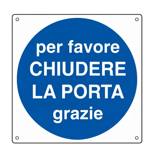 Cartello d'indicazione 'per favore chiudere la porta grazie'