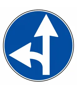 Cartello direzione obbligatoria a sinistra e avanti