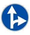 Cartello "direzione obbligatoria dritto e destra"diam. cm. 60.