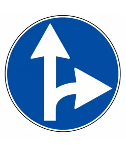 Cartello "direzione obbligatoria dritto e destra"diam. cm. 60.