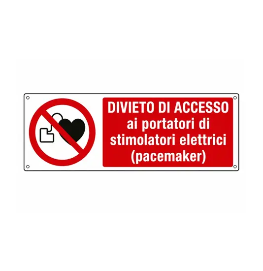 Cartello 'Divieto di accesso ai portatori di stimolatori cardiaci attiv...'