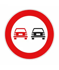 Cartello 'divieto di sorpasso' in lamiera, classe 2 con diametro 60 cm