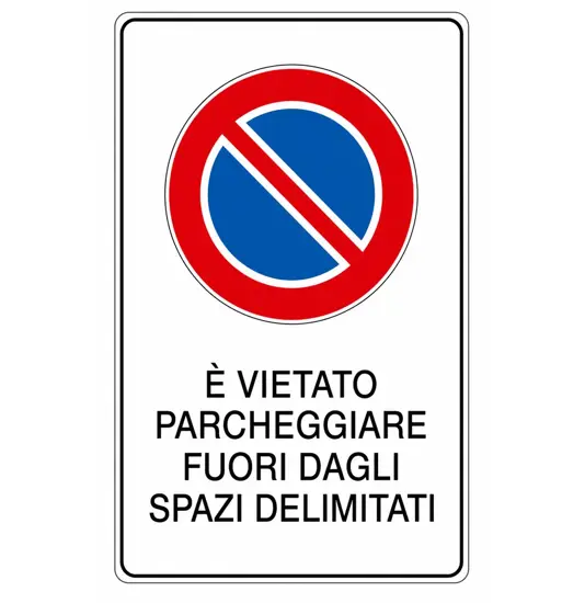 Cartello 'è vietato parcheggiare fuori dagli spazi delimitati'
