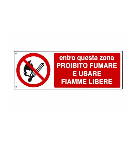 Cartello  entro questa zona proibito fumare e usare fiamme libere
