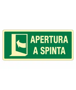 Cartello fotoluminescente con simbolo 'apertura a spinta a sinistra'