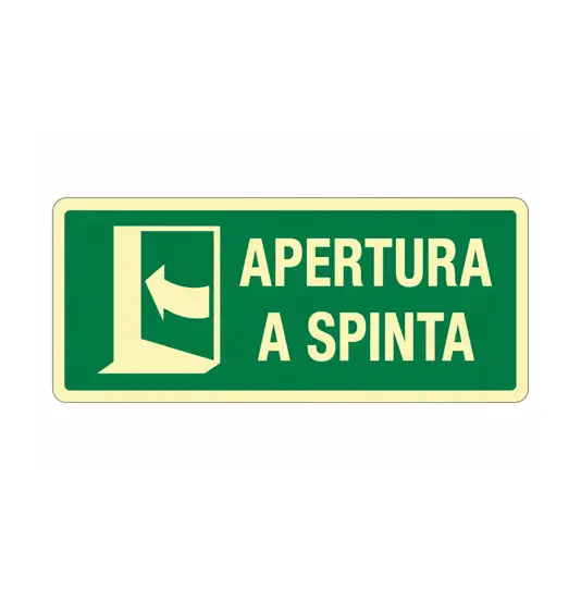 Cartello fotoluminescente con simbolo 'apertura a spinta a sinistra'