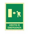 Cartello fotoluminescente in alluminio piano 250x310 mm  Uscita emergenza sinistra
