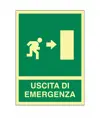 Cartello fotoluminescente in alluminio piano 250x310 mm  Uscita emergenza destra