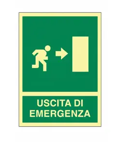 Cartello fotoluminescente in alluminio piano 250x310 mm  Uscita emergenza destra