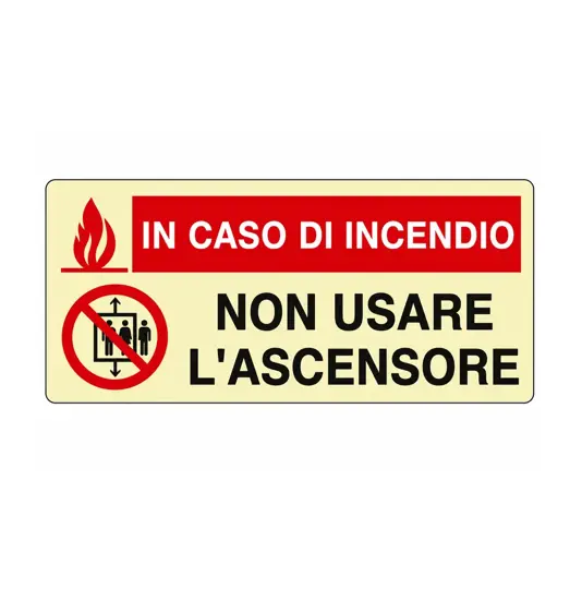 Cartello fotoluminescente 'in caso di incendio non usare l'ascensore'