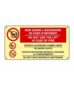 Cartello fotoluminescente 'non usare l'ascensore in caso di incendio do not use...'