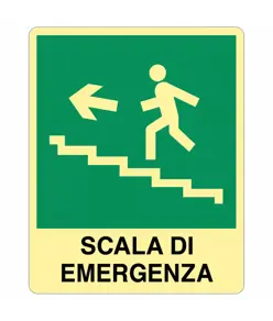 Cartello fotoluminescente PVC scala di emergenza a sinistra
