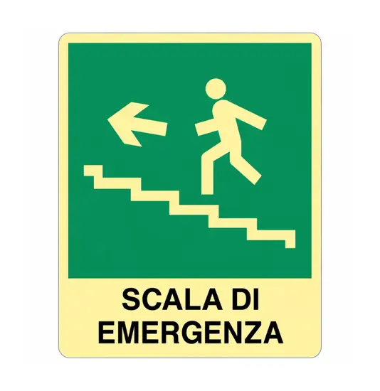 Cartello fotoluminescente PVC scala di emergenza a sinistra