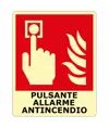 Cartello fotoluminescente simbolo e scritta 'Pulsante allarme antincendio'