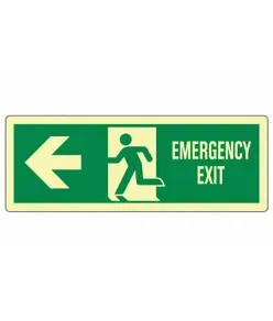 Cartello fotoluminescente 'uscita di emergenza a sinistra Emergency exit'