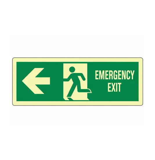 Cartello fotoluminescente 'uscita di emergenza a sinistra Emergency exit'