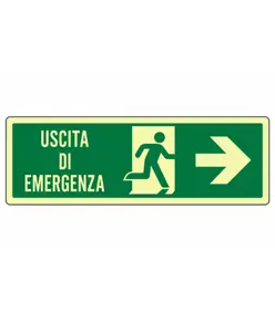 Cartello fotoluminescente 'uscita di emergenza freccia a destra'