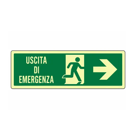Cartello fotoluminescente 'uscita di emergenza freccia a destra'