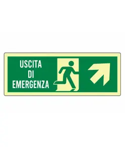 Cartello fotoluminescente 'uscita di emergenza in alto a destra'